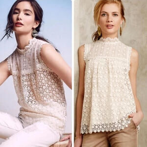 Anthropologie Lili's Closet Crochet Lace Les Fleurs Top Ivory Women's NWT Large